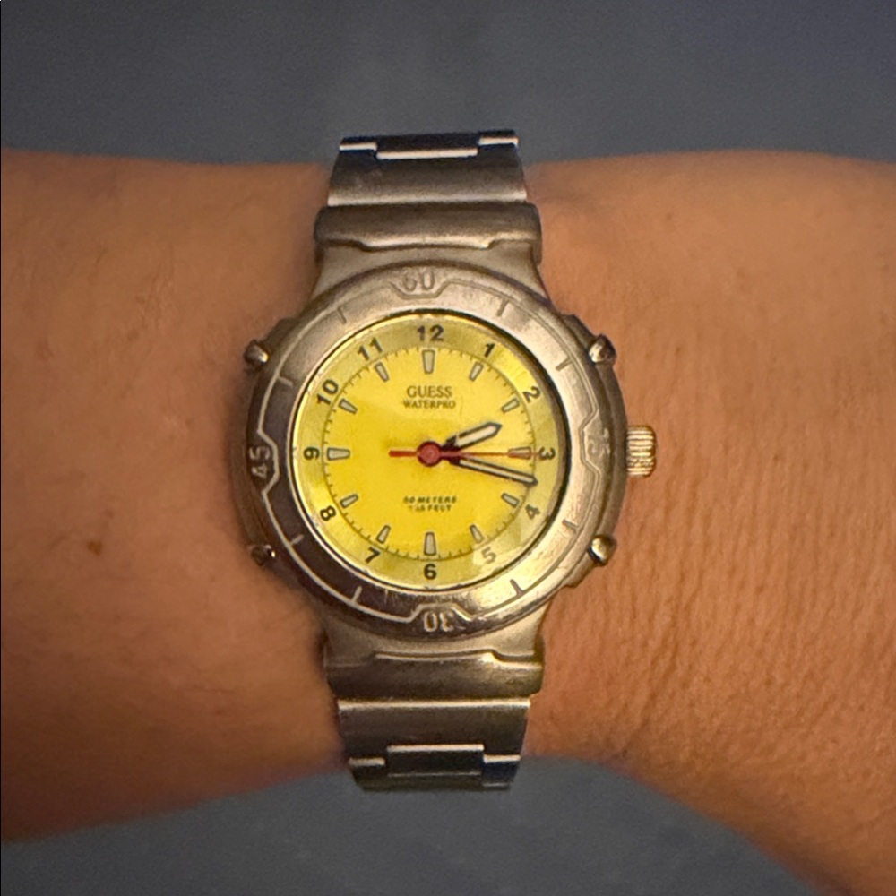 Guess Waterpro Silver Watch with Yellow Dial